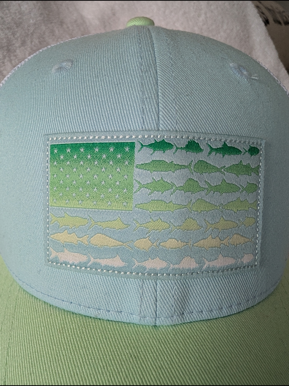 Kids Aqua & Light Green Fish Flag Baseball Cap
